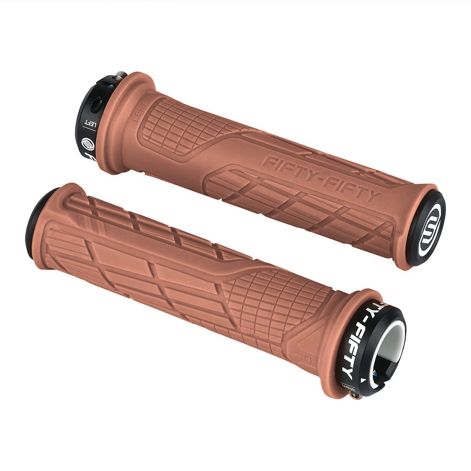 FIFTY-FIFTY Mountain Bike Handlebar Grips, Single Lock-on MTB Grips, Comfortable and Lock On, Non-Slip Bicycle Handle, Fit for All Mountain, Enduro, Downhill (Brown)