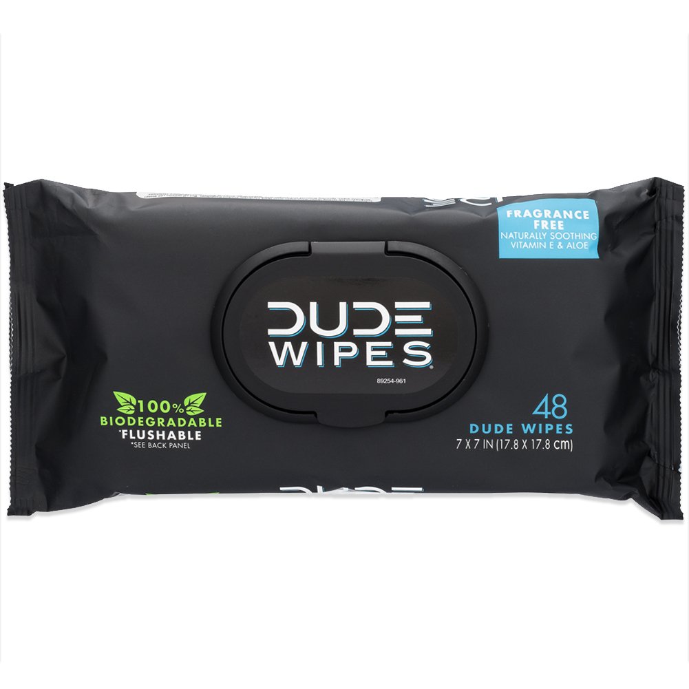 DUDE Wipes Flushable Wet Wipes, Unscented with Vitamin-E & Aloe, 100% Biodegradable, Dispenser (1 Pack, 48ct)