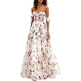 Floral Dresses Drop Shoulder Drawstring Puffy A-Line French Beach Wedding Dress