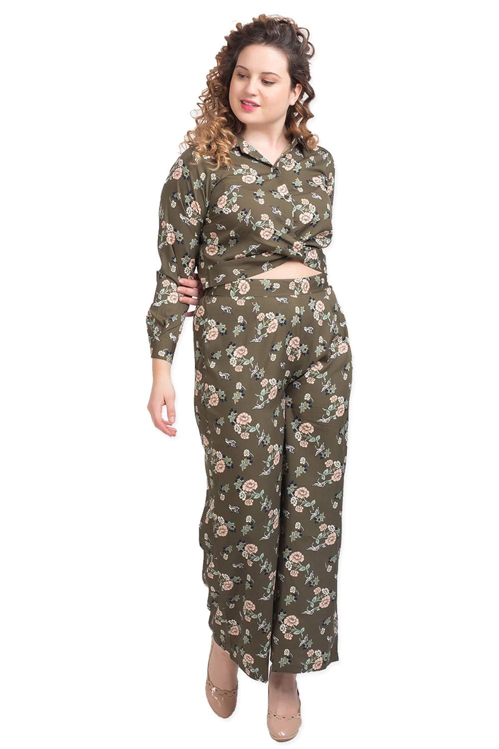 lastinch women's polyester crop shirt & wide leg trouser co-ords set (size: medium-8xl)