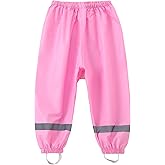 Fewlby Unisex-Kids Pink Rain Pants - L/41.3-45.3 IN, Waterproof, Lightweight, Durable, Adjustable Leg Openings, Side Pockets