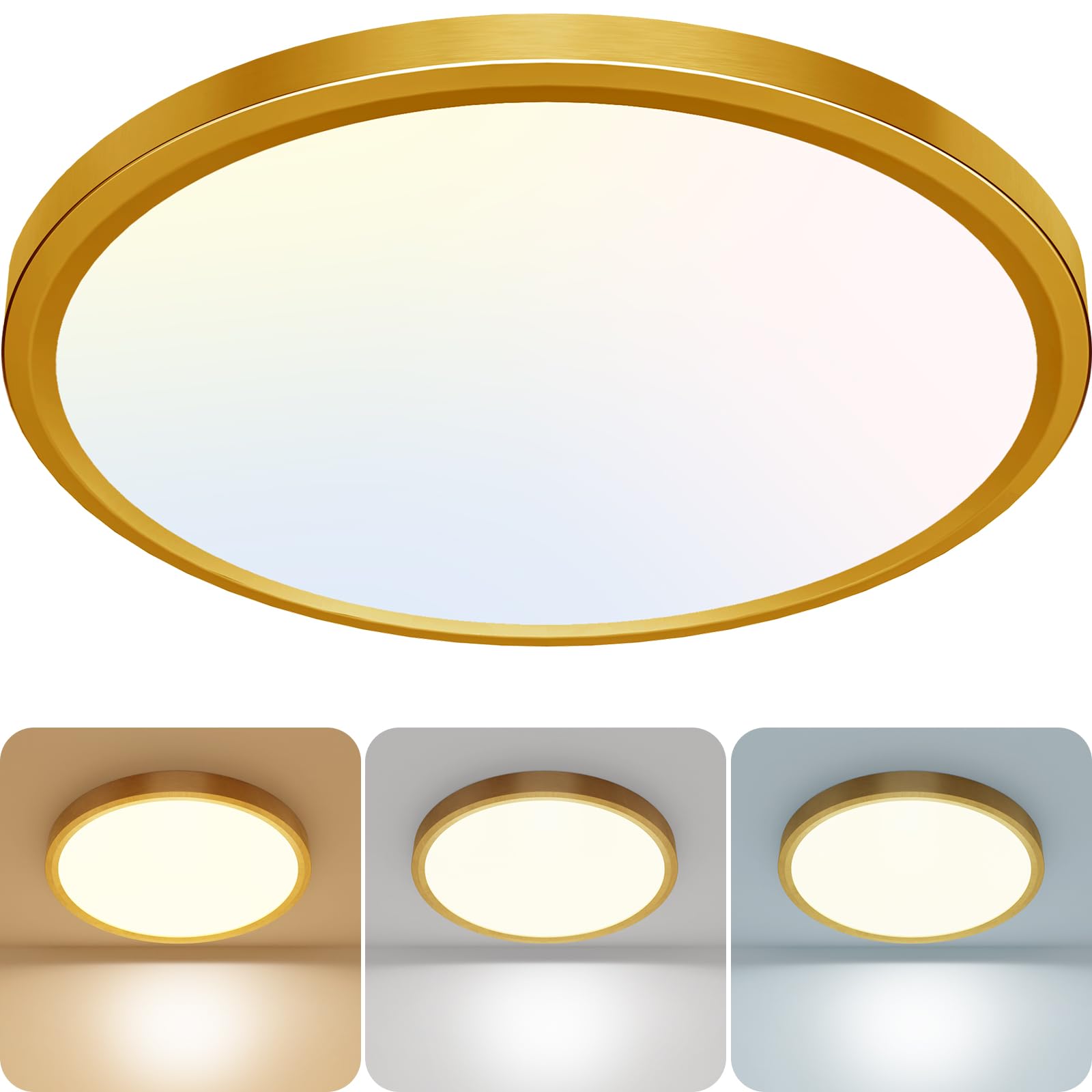 zemty 24W 2100LM LED Ceiling Light, 30cm Flush Round Ultra Thin Bathroom Lights Ceiling 3000K/4500K/6000K Waterproof for Bedroom, Bathroom, Living Room, Kitchen