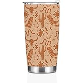 Birthday Christmas Decor Boho Western Coffee Tumbler, 20 oz Tumblers, Insulated Coffee Mug, Stainless Steel Thermal Cup Travel Coffee Cup, Cow Print Stuff Western Gifts for Women Men Coworker