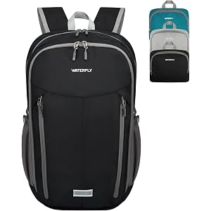 WATERFLY Lightweight Packable Backpack, 25L Small Foldable Travel Daypack | Multi-Pocket with Luggage Strap, Breathable Back