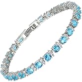 RIZILIA Round Multi-Color CZ Birthstone White Gold Plated Tennis Bracelet, 7"