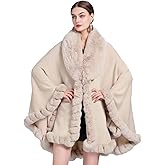 Obosoyo Ponchos for Women Shawls and Wraps Evening Dresses Faux Fur Collar Cloak Cape Pashmina
