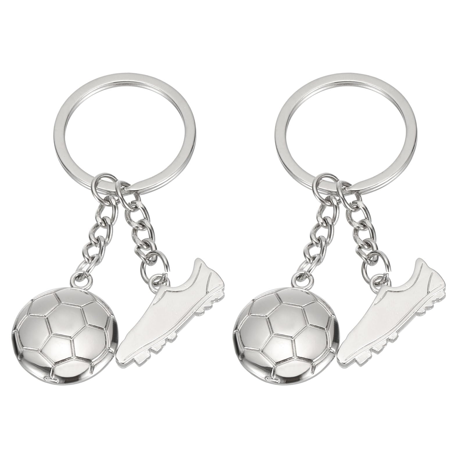 PATIKIL Soccer Keychain, 2 Pack Mini Cute Sports Football Key Chain Sport Ball Pendant Key Ring Bag Backpack Decor for Men Women Party Gifts Favors, Silver