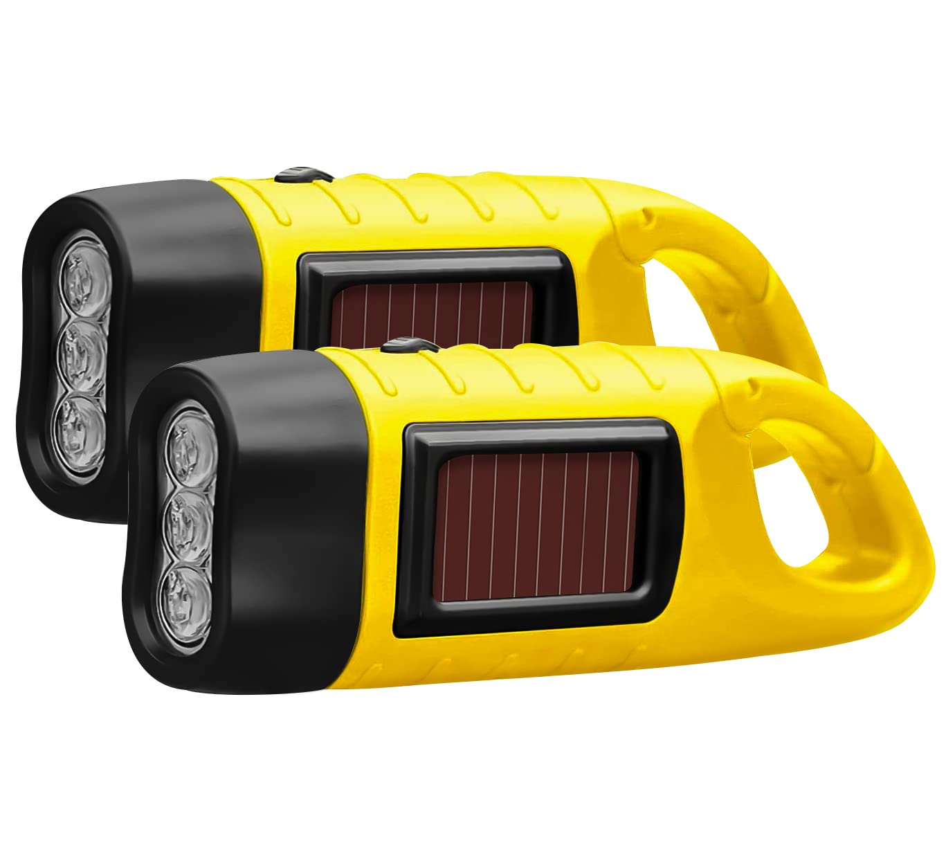 2-Pack Wind Up Torch, LED Super Bright Hand Crank Torch, Solar Dynamo Portable Camping & Emergency Flashlight with Carabiner Hook