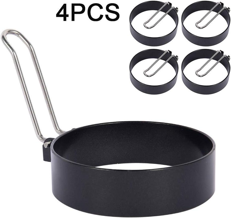 4PCS Nonstick Egg Mould Stainless Steel Egg Molds with Folding Handles Egg Rings Round Shaper for Fried and Poached Eggs Crumpets Beefsteak