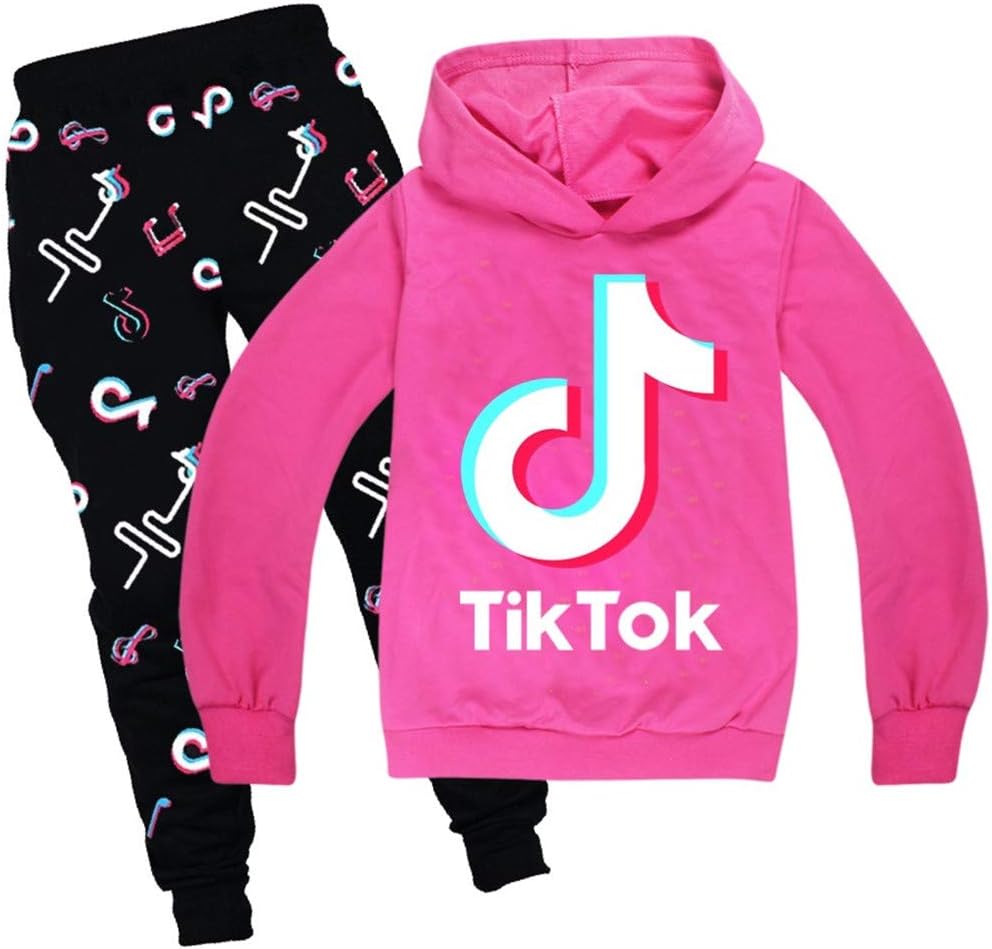 Girl TIK Tok Hoodies Pants Set Cool Sweatshirt Unisex Kids Clothes Set Trousers (Pink, 11-12years)
