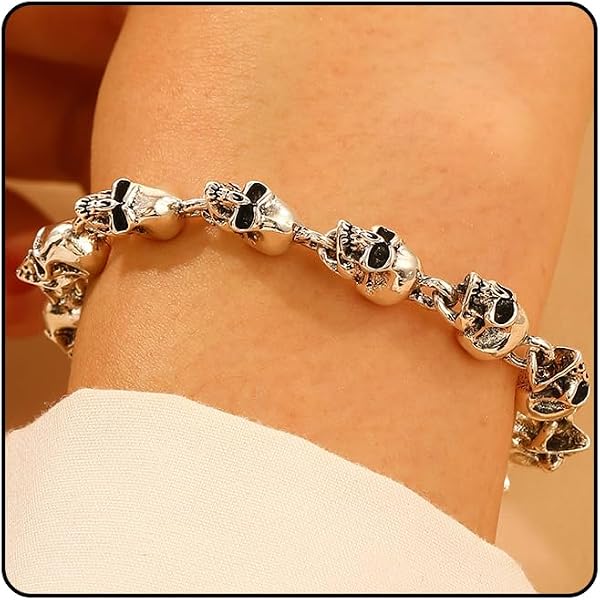 Caiyao Punk Skull Chain Bracelet - Stainless Steel Skeleton Mala Bracelet For Men & Women