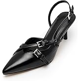 KaroNairy Kitten Heels for Women Pointed Toe Slingback Heels Closed Toe Low Heel Wedding Dress Pumps with Buckles