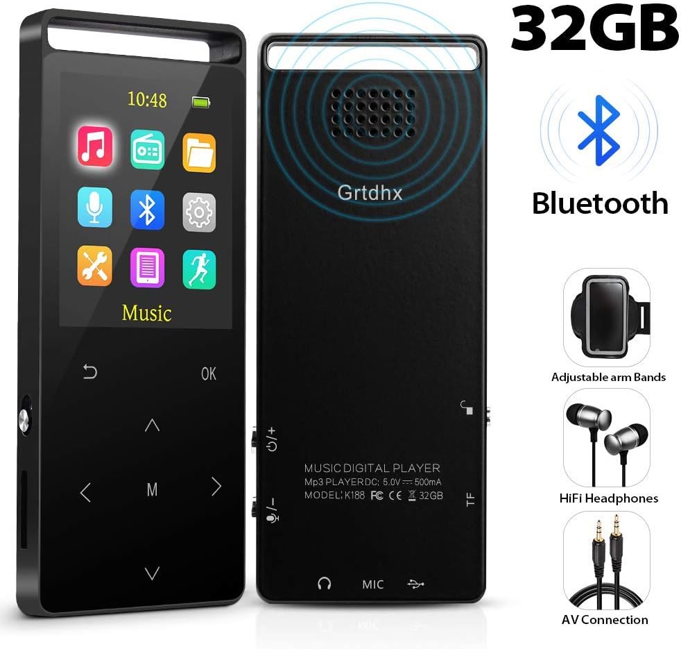 MP3 Player,32GB MP3 Player with Bluetooth,Portable Bluetooth Lossless MP3 Music Players, Digital Audio Music Player with FM Radio/Voice Recorder, Expandable up to 128G by TF Card