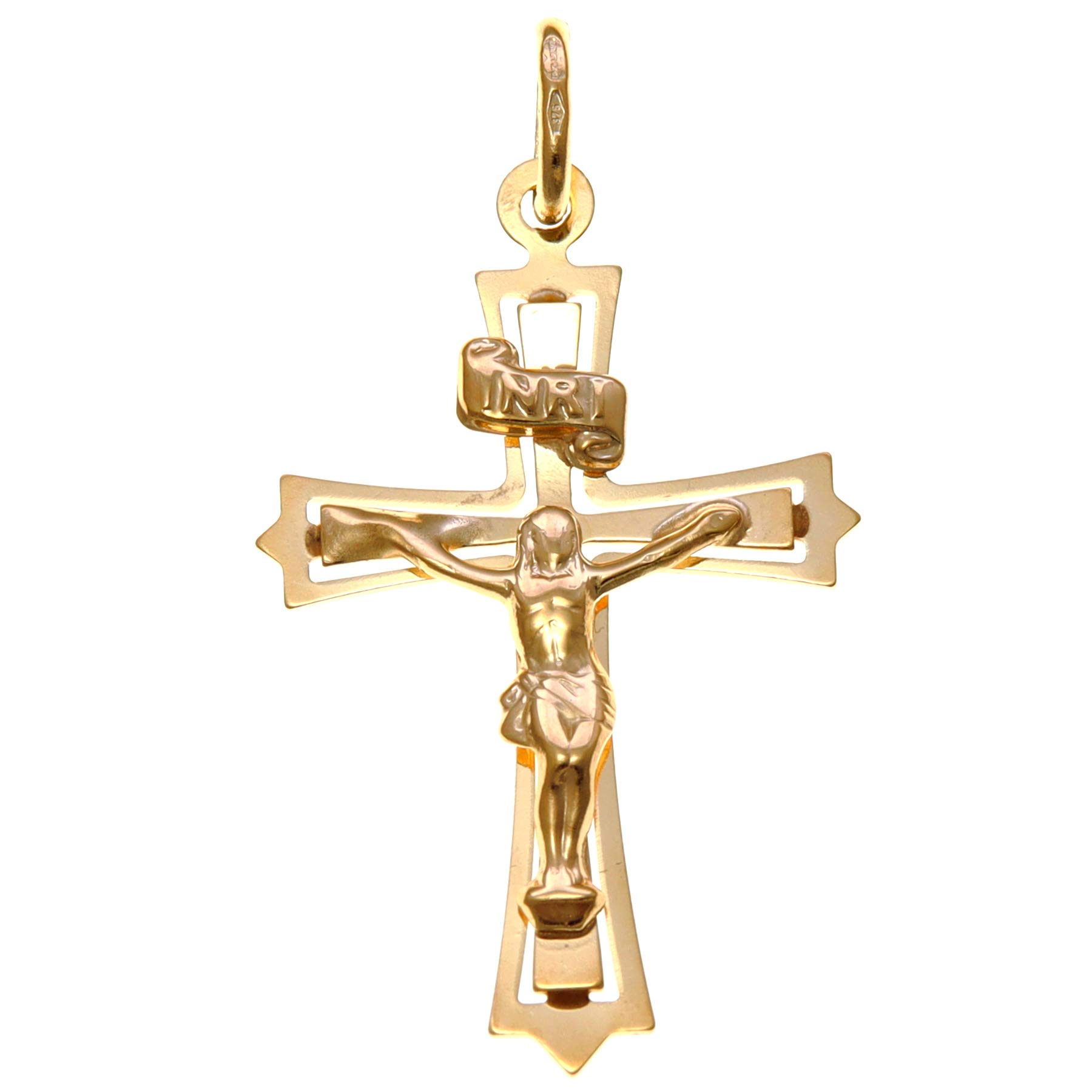 Alexander Castle Solid 9ct Gold Serif Crucifix Necklace Pendant for Women & Men - Cross Charm with Jewellery Gift Box - PENDANT ONLY - 40mm x 22mm