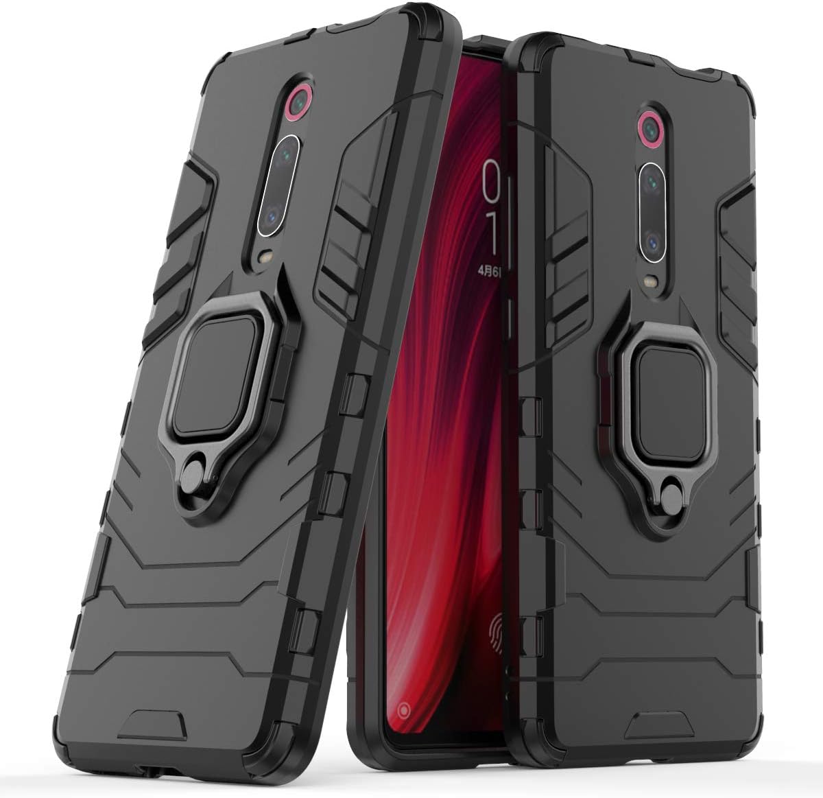 DESCHE compatible for Xiaomi Mi 9T Pro/Mi 9T / K20 Case With Ring Ring Bracket Case Cover + Screen protector, compatible with magnetic car bracket - Black