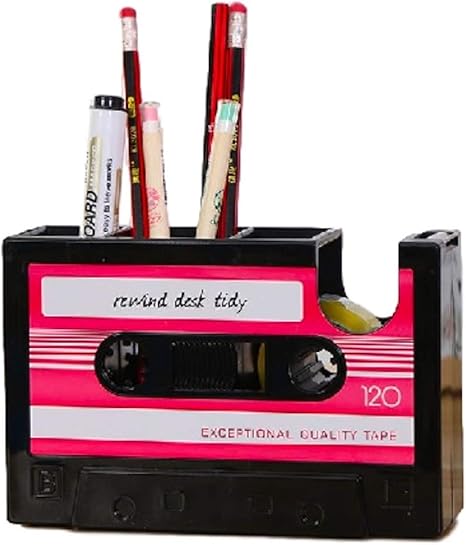 Amazon Queen B デスク オーガナイザー カセットテープ おしゃれ ペン 立て スタンドテープカッター 付き 多機能 卓上 収納 ケース ボックス 小物 入れ オフィス 文房具 ピンク ペン立て 文房具 オフィス用品