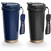 Sinekequnsun 2 Pack 17oz Insulated Coffee Mug, Leakproof Travel Coffee Tumblers With Strap, Vacuum-Insulated Stainless Steel Reusable Coffee Cup for Hot & Cold Drinks