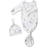 Newborn Baby Girl Clothes Knotted Gown, Newborn Hospital Outfit with Mitten Cuffs, Super Soft Silky Infant Long Sleeve Gown with Tie Bottom, Suitable for 0~6 months photoshoot