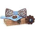 Men Fashion Wooden Bow Tie Set Tuxed Bowtie Necktie Cufflinks Handkerchief For B
