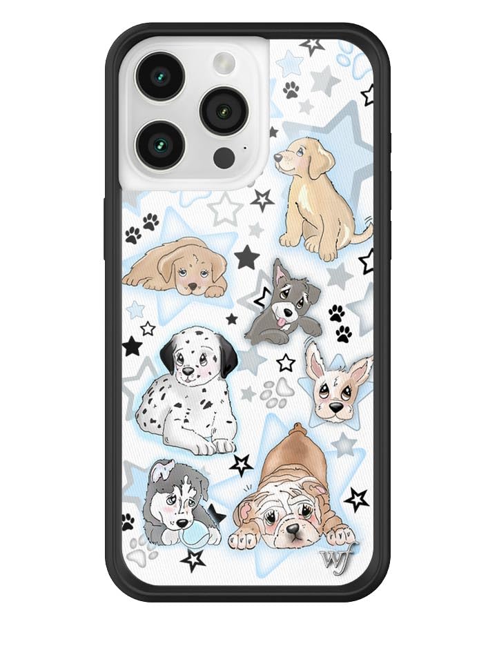 Wildflower Cases - Compatible with iPhone 15 Pro Max | Protective Black Bumper, 6.5ft Drop Test Certified, Women Owned Small Business | Blue, Dogs, White, Animals, Trendy, Cute | Puppy Party