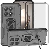 LosruGir Phone Case for Xiaomi 15T 5G Case, Hybrid Heavy Duty Armor Shockproof Defender Kickstand Dual Layer Bumper Hard Back Case Cover with Tempered Glass Screen Protector，Black