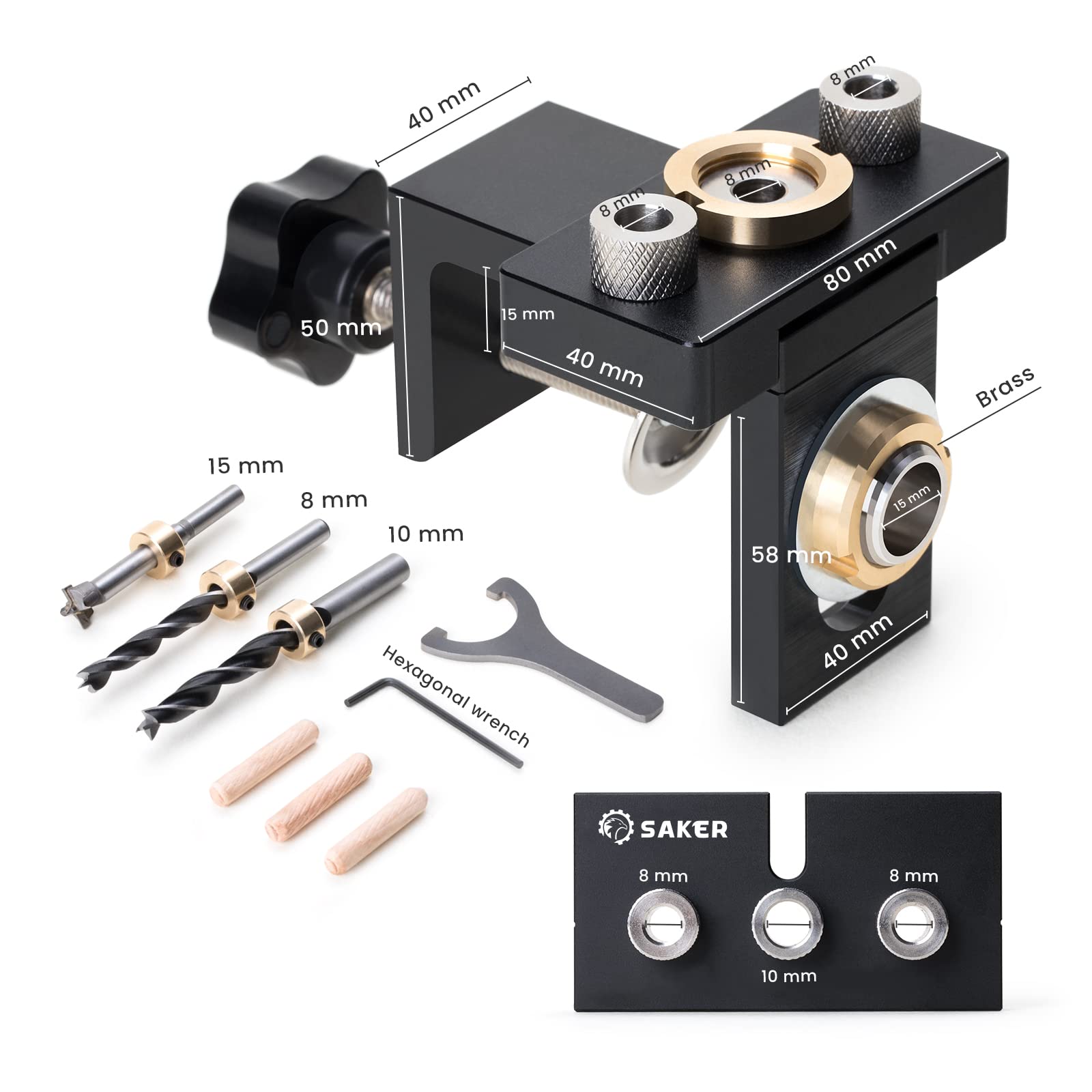 Saker 3 in 1 Adjustable Woodworking Drilling Locator Puncher Tools-Doweling Jigs Set,Pocket Hole Jig Kit (3-in-1 Punch Locator+Wood Dowel Punch Locator)