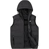 Gleemyth Grey Mens Lightweight Puffer Vest with Hood Sleeveless Winter Jacket Water-Resistant Down Alternative M