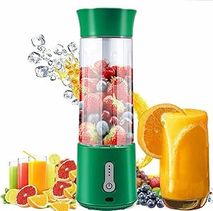 Portable Blender,16.9 Oz Personal Size Blender, 4000mAh blender portable USB Rechargeable Juicer Cup with Six 3D Blades,sport blender for Smoothies,Fruit,Mike Shakes,veggie (Green)