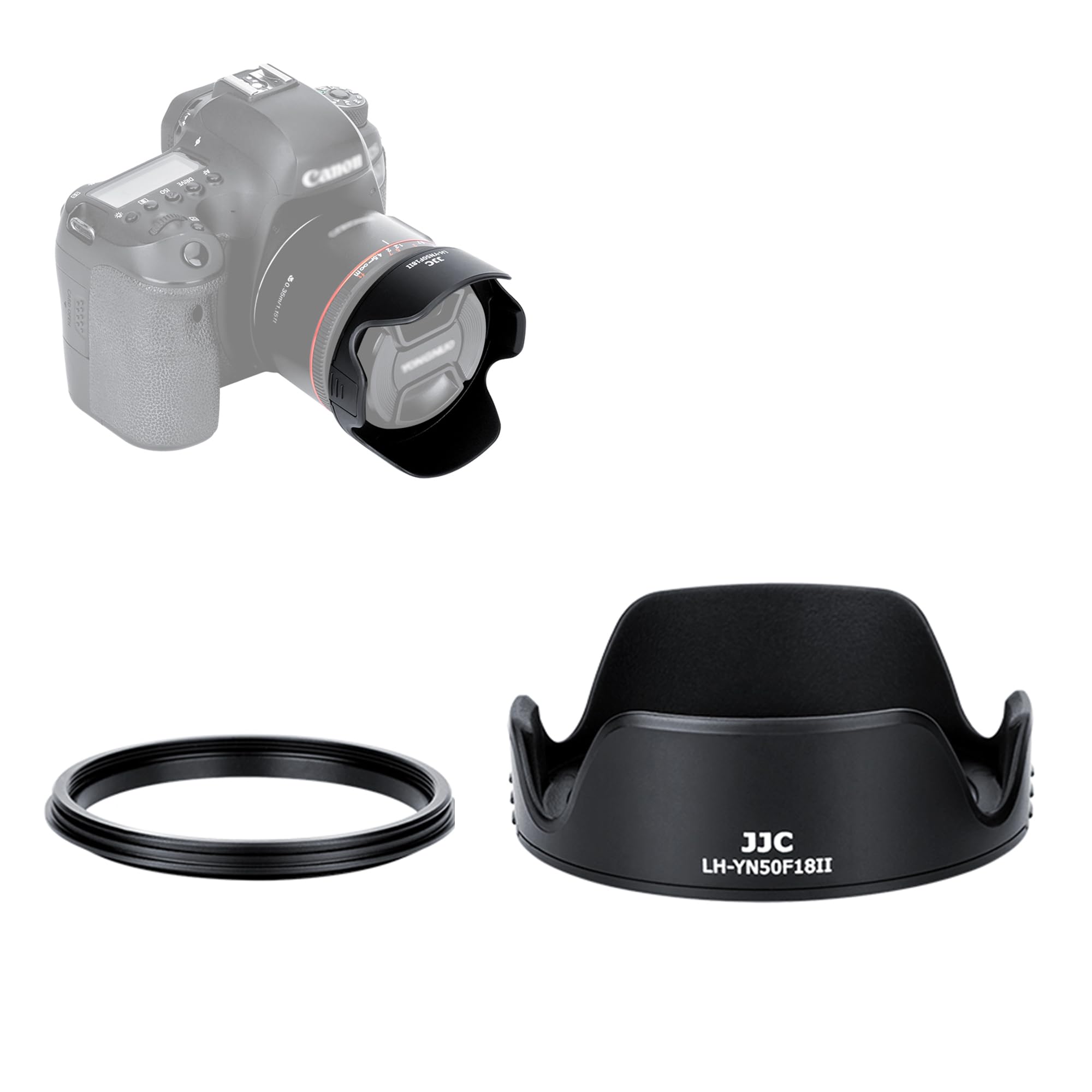 JJC Lens Hood with Adapter Ring for Yongnu. YN 50mm f/1.8 II Lens, Reversible Lens Sun Shade Fits 58mm Lens Cap and Filters, Black