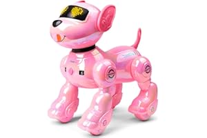VATOS New Kids Smart Remote Control Robot Dog,17 Fun Interactive Functions Intelligent Programmable Kids Robotic Puppy with 2 Batteries, Singing Dancing Walking Robot Dog Toy for Girls 3-8 Year Pink
