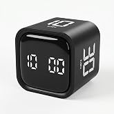 Pomodoro Timer Cube, Productivity Visual Timer Flip, 5/10/30/60 Min Preset Custom Countdown, ADHD Tool Rotating Countdown Stopwatch, Vibrate/High/Low Volume, for Study, Work, Game, Kitchen-Black