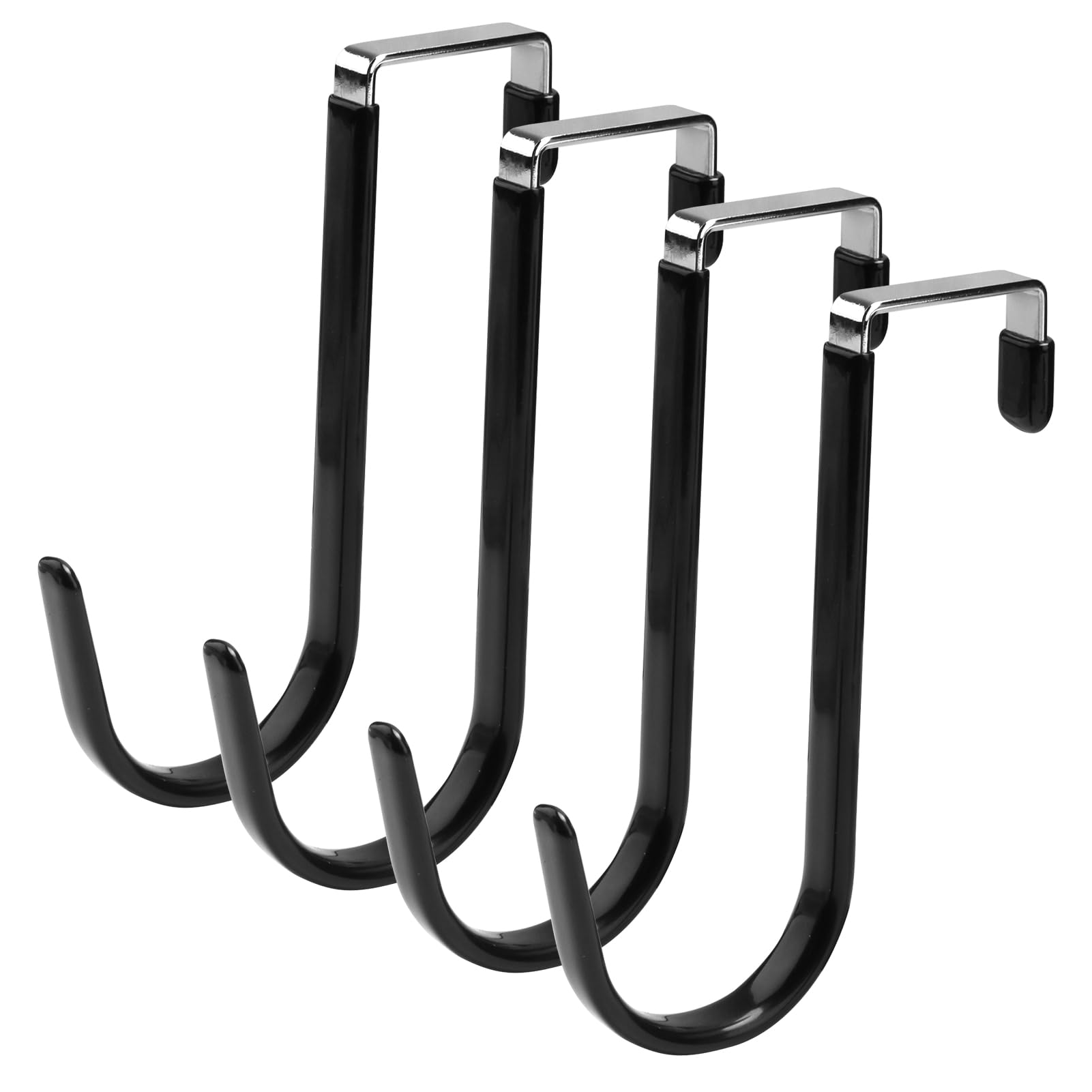 Gments 4Pcs Over Door Hooks Fits Fits 4.5cm Single Over The Door Hangers Wide Kitchen Stainless Steel Towel Coat Hooks with Anti-Scratch Rubber Surface for Hanging Clothes Starter Garland, Black