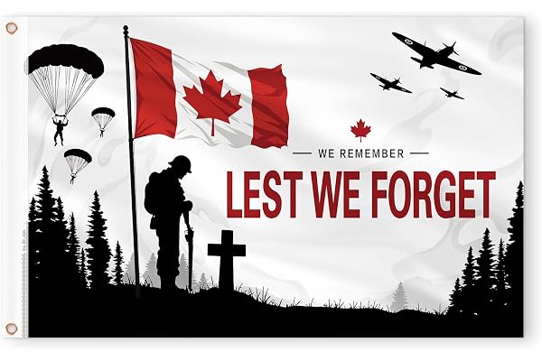 AhfuLife Lest We Forget Flag, 1 Pc Canada Memorial Flag, 3x5 Ft | Polyester with Brass Eyelets for Memorial Day, Canadian Remembrance Flag for Yard Garden Party Indoor Outdoor Decor