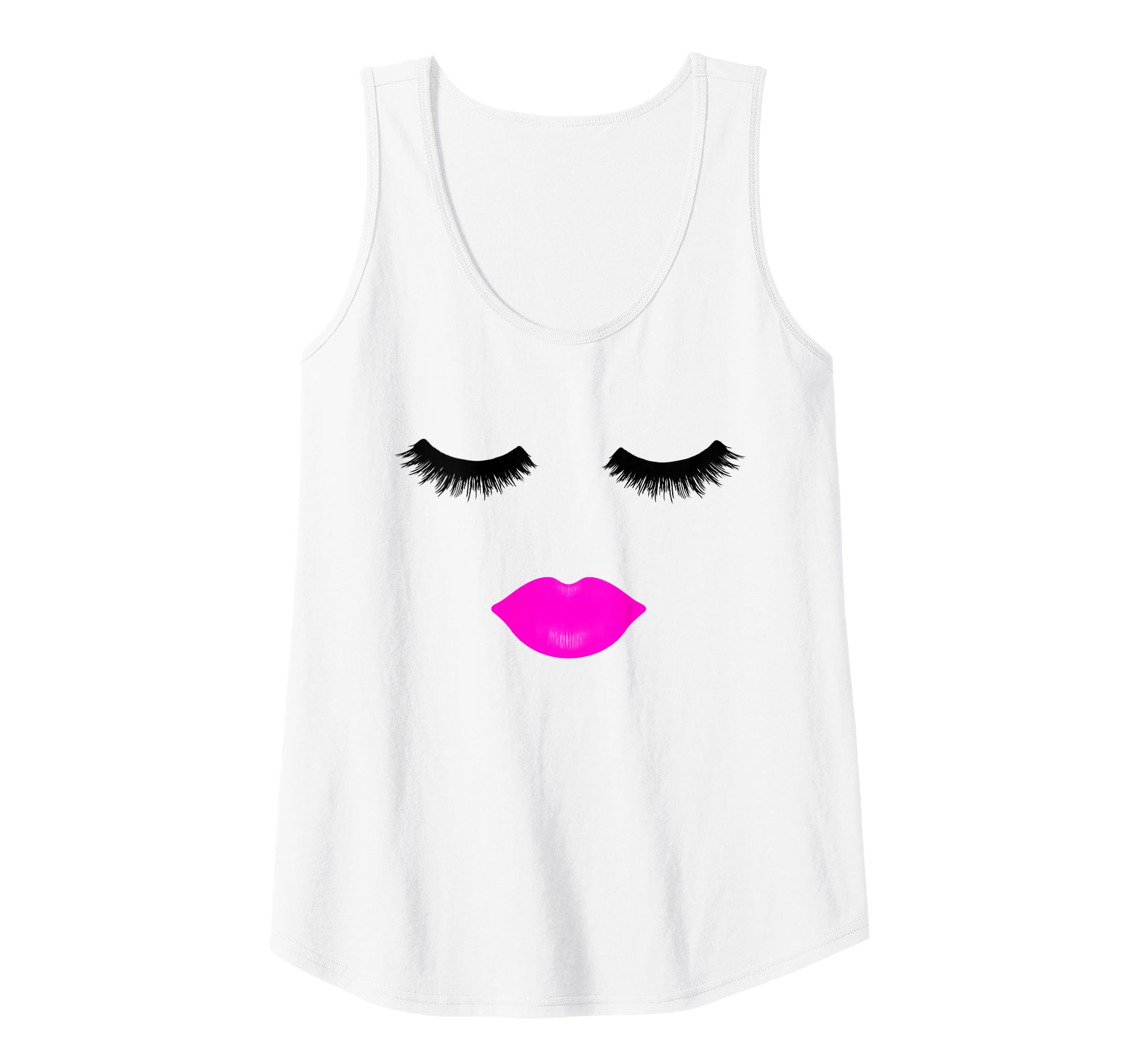 Womens Lip Eyelashes Lipstick Eyelashes Pink Makeup Chic Tank Top