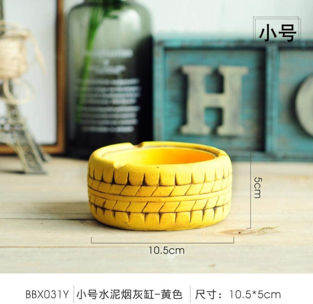 HKLP Creative Decorations Retro Cement Ashtray Home Bar Cafe Home Creative Ashtray, Retro tyre Yellow