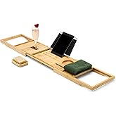 �鶹�� Basics Expandable Bamboo Bathtub Tray, 42.6" x 9.1" x 7.2"