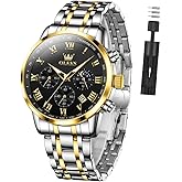 OLEVS Mens Watches Luxury Big Face Waterproof Stainless Steel Analog Quartz Multifunctional Luminous Date Two Tone Fashion Dress Wrist Watches for Man