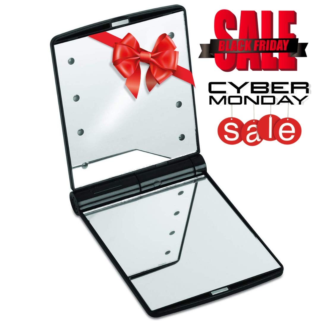 LED Lightup Makeup Mirror &ndash; 8 LED COB Bright Compact Travel Portable Handbag Mirror With Magnet Lock