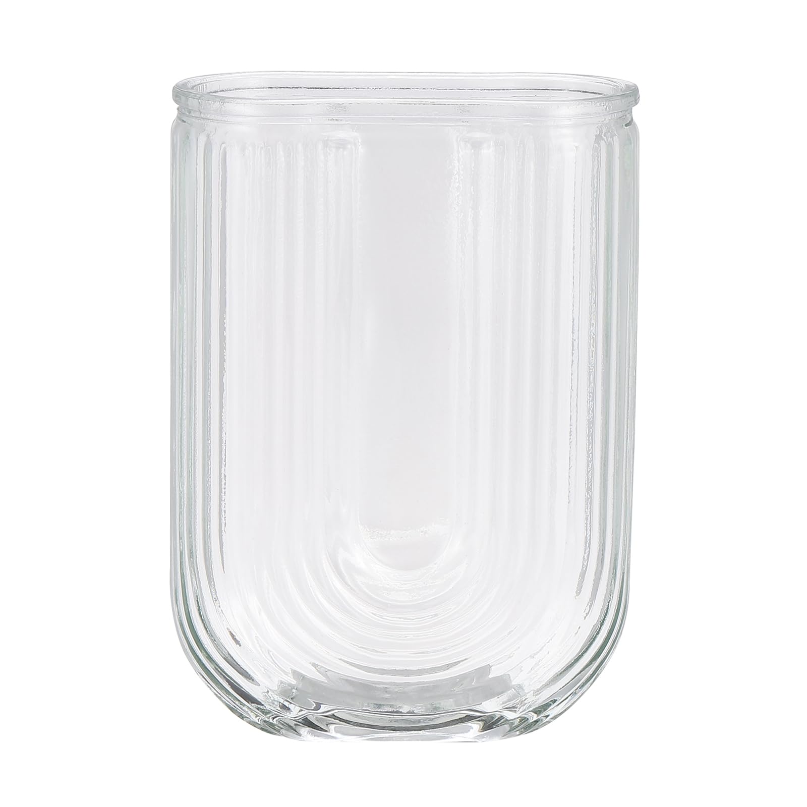 PATIKIL Ribbed Glass Vase 5"x7.1", U Shaped Wide Mouth Aesthetic Flower Vase for Home Office Decoration Dining Table Centerpieces Wedding Event, Transparent