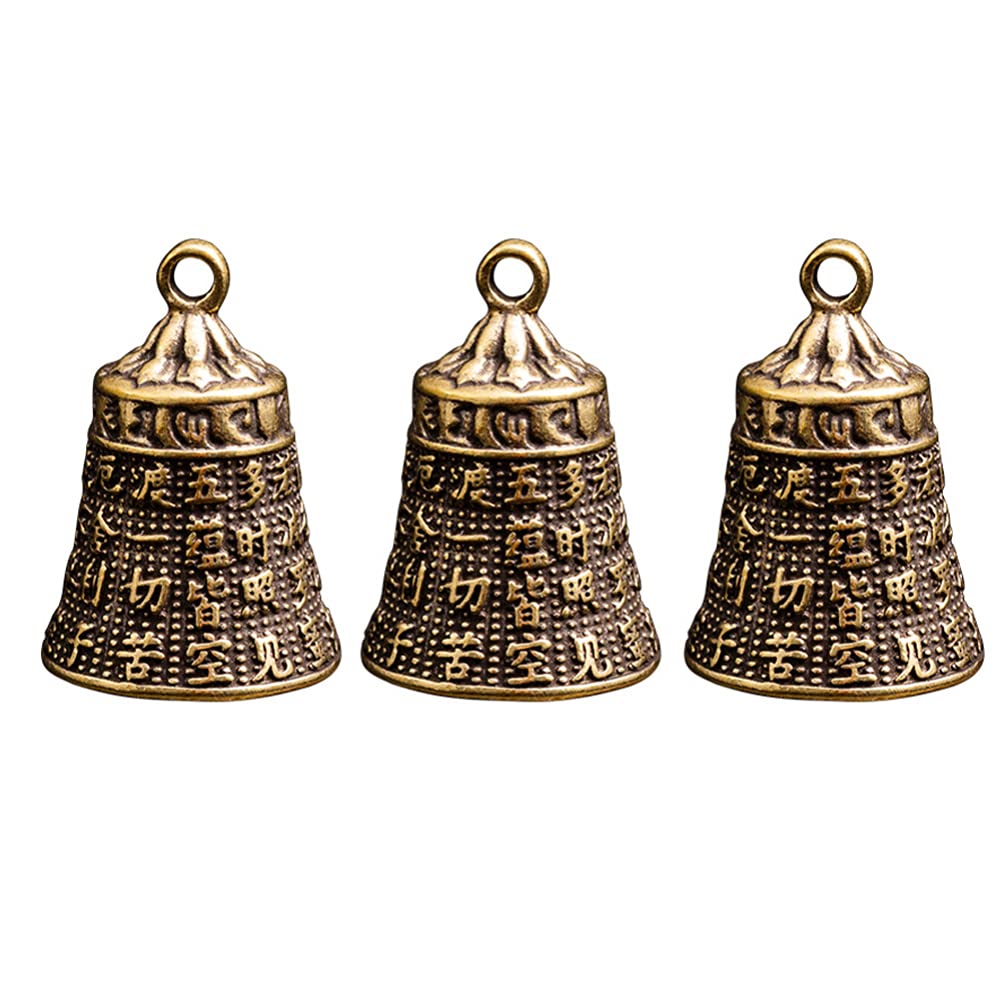 NUOBESTY 3 Pcs Antique Bells Vintage Buddhist Wind Bells Jingle Bells Crafts Charms Pendants Feng Shui Good Luck Bell for DIY Keychain Jewelry Making