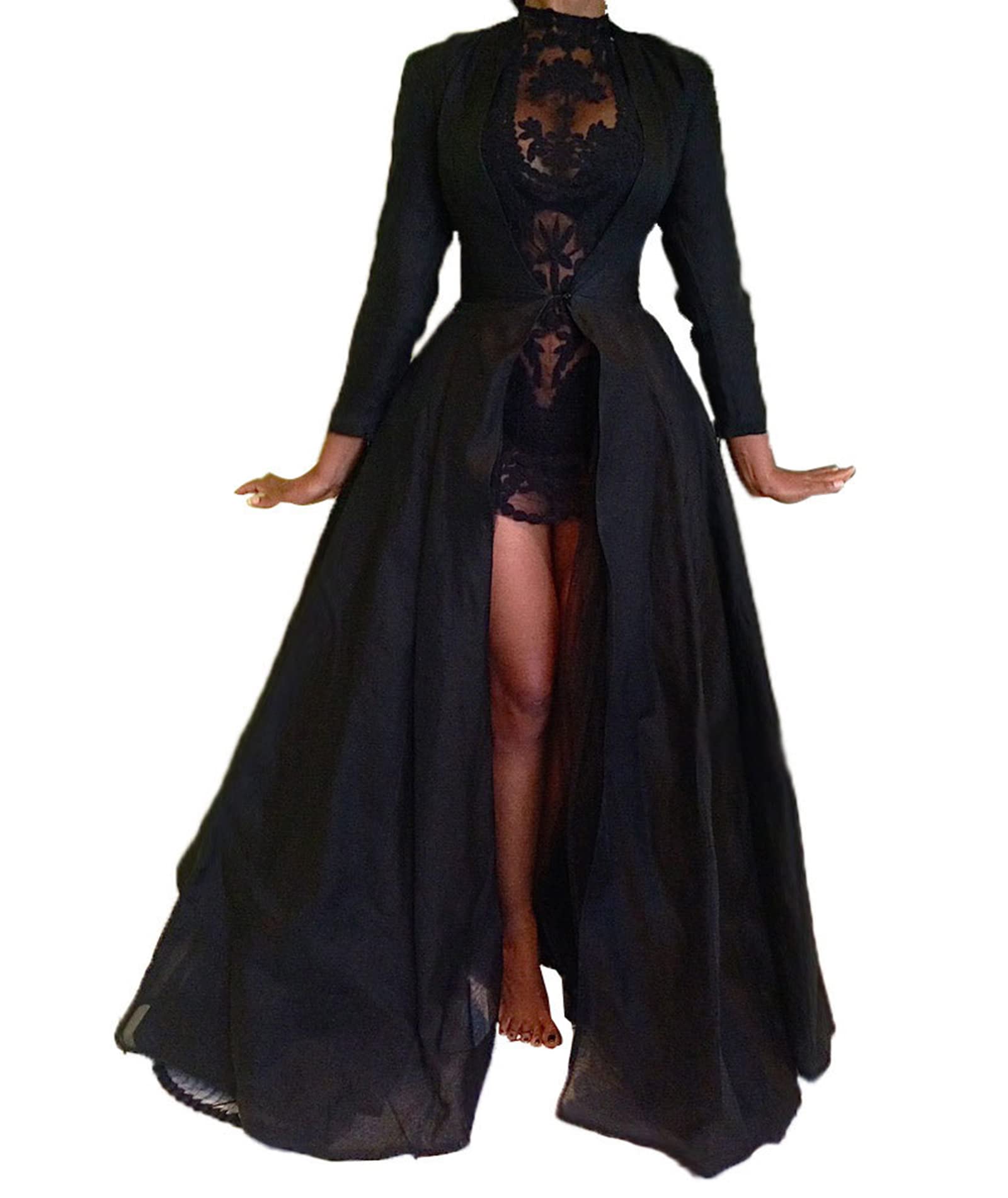 xxxiticat Women's Sexy 2Pcs Gothic Lace Sheer Jacket Long Dress Gown Party Halloween Costume Outfit