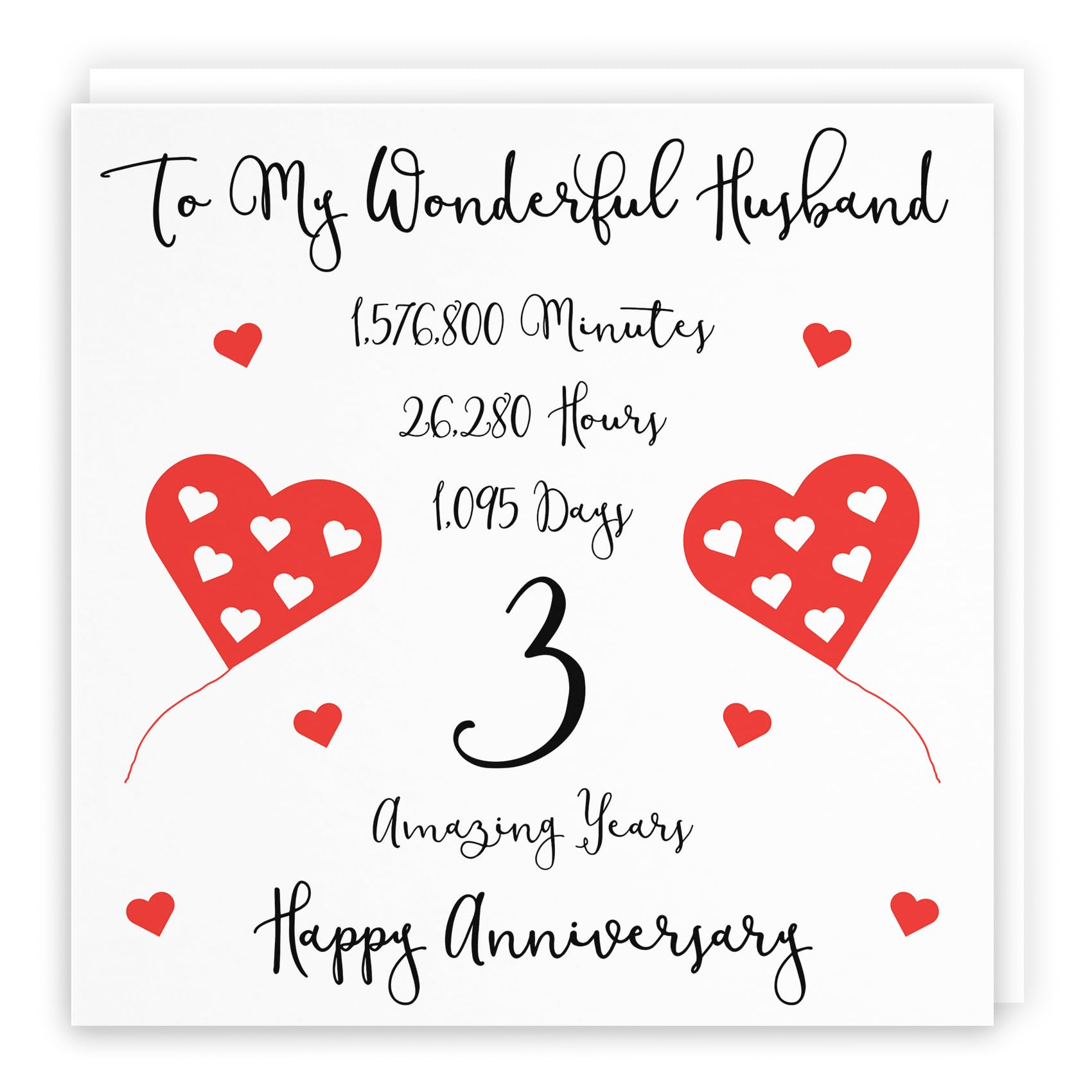 Hunts England - Romantic Husband 3rd Wedding Anniversary Card - To My Wonderful Husband - 3 Amazing Years - Timeless Collection — image 1