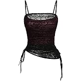 SOLY HUX Women's Ruched Lace Cami Top Drawstring Sleeveless Clubwear Sexy Gothic Tops