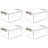 Citylife 4 Packs Small Storage Bins with Lids 3.2 QT Plastic Storage Containers for Organizing Stackable Clear Storage Boxes