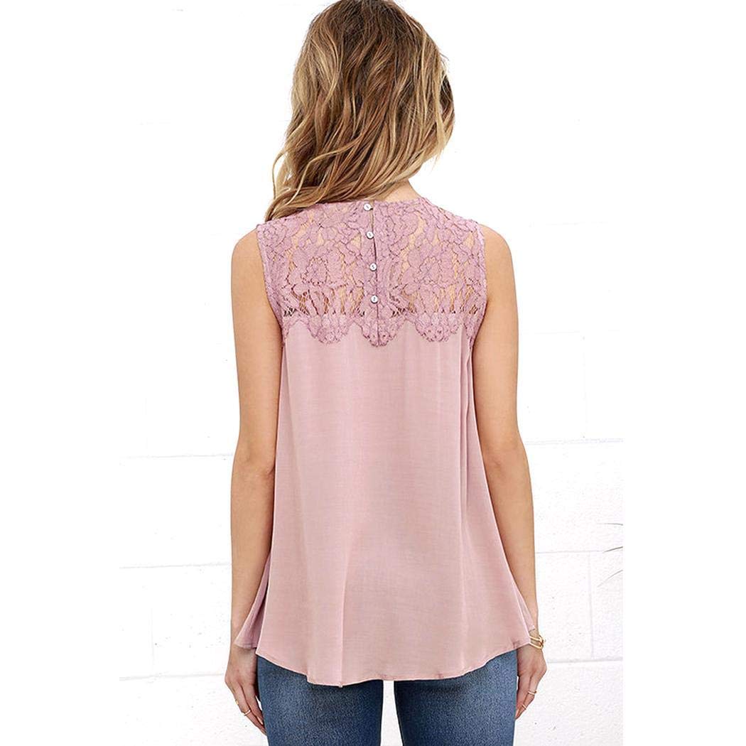 bommon Women Casual Floral Patchwork Sleeveless Loose Blouse Chiffon Tank Tops Vest Tops Light Pink