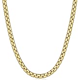 Fiusem Flat Box Chains for Men, 14k Gold Plated/Black Stainless Steel Chain Necklace, 2.5/3/4/4.5/5mm Necklaces for Men and Women 16-28 Inch