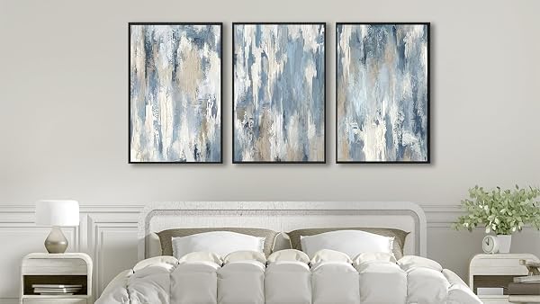 ASDCEUTICALS ABSTRACT FRAMED WALL ART – GREY BLUE LARGE WALL DECOR NEUTRAL BEIGE CANVAS PICTURES RUSTIC RETRO PAINTING PRINTS FOR LIVING ROOM BEDROOM BATHROOM KITCHEN OFFICE 20″ X 28″ X 3 PCS