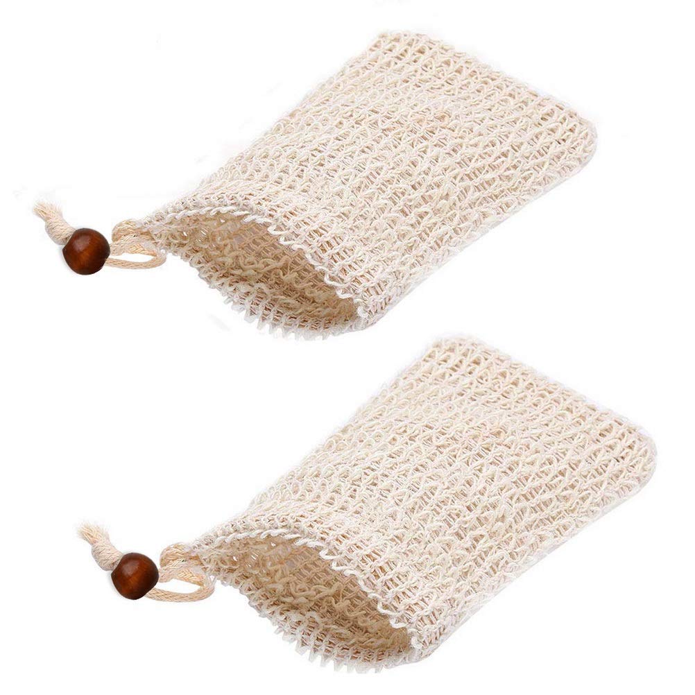 nuoshen 2 pcs Sisal Soap Bag, Natural Organic Soap Bag Exfoliating Soap Saver Pouch with Drawstring for Foaming, Drying Soaps, Exfoliation
