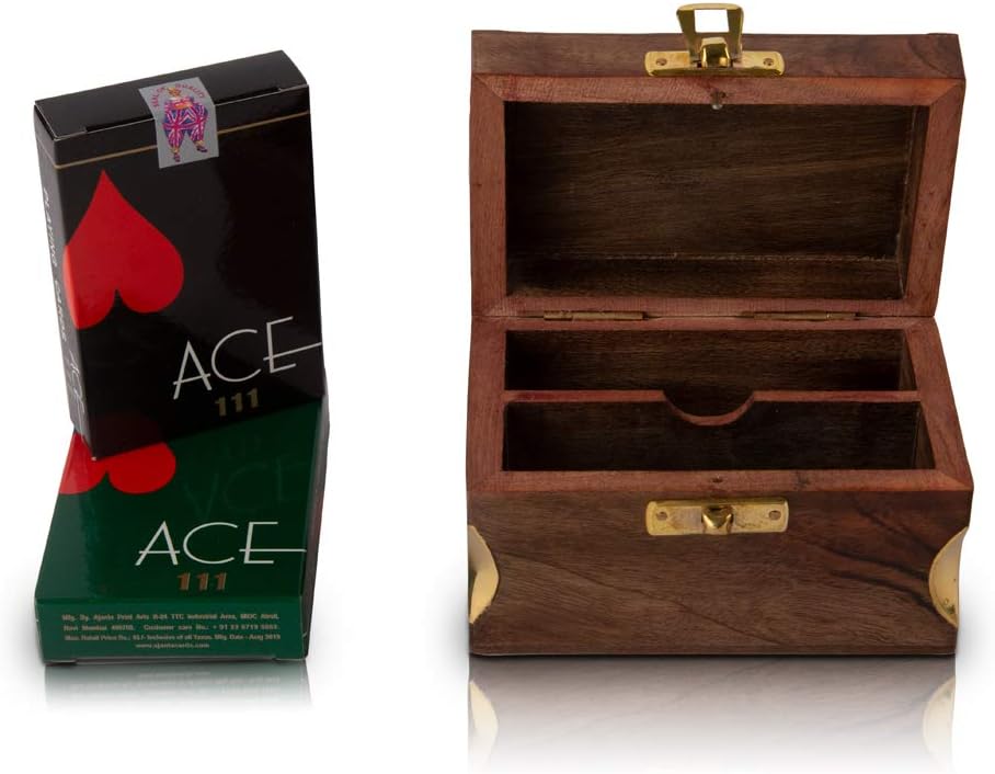 Unique Birthday Gift Ideas Handcrafted Classic Wooden Playing Card Holder Deck Box Storage Case Organizer With 2 Sets of Premium Quality 'Ace' Playing Cards Anniversary Housewarming Gifts Him Her - Image 5
