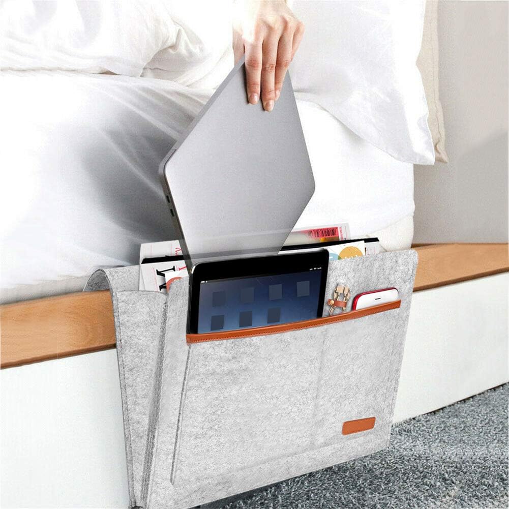 AWASBO Bedside Caddy, Felt Bedside Storage Organizer, Sofa Table Cabinet Hanging Storage Pocket for Tablet Pad, Phone, Magazine Books, Remote Holder, Chargers and More Small Something 9.8'' x 12.6''